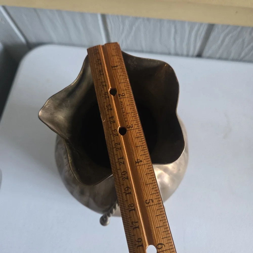 MCM Brass Money Coin Bag Vase Rope Tie Design Spain Patina